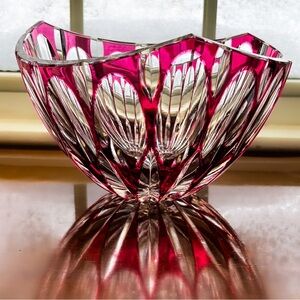 Vintage German Ruby Cut to Clear Crystal Bowl Bleikristall West Germany